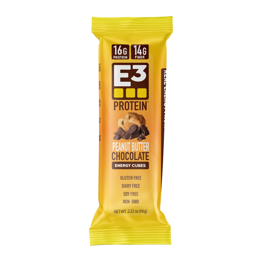 Peanut Butter & Chocolate E3 Energy Cubes | High-Fiber, All-Natural Protein Bars (12 bars)
