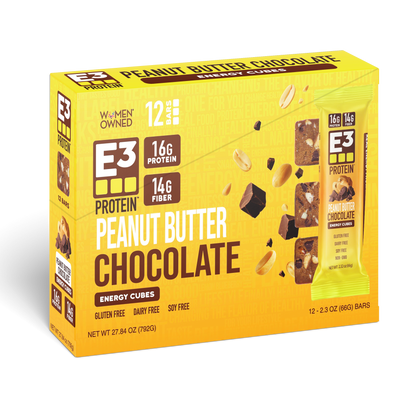 Peanut Butter & Chocolate E3 Energy Cubes | High-Fiber, All-Natural Protein Bars (12 bars)