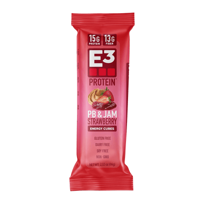 PB & Jam Strawberry E3 Energy Cubes | High-Fiber, All-Natural Protein Bars (12 bars)