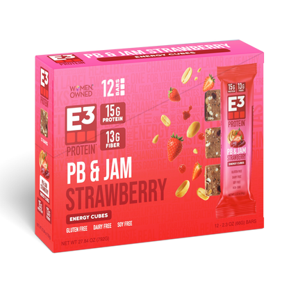 PB & Jam Strawberry E3 Energy Cubes | High-Fiber, All-Natural Protein Bars (12 bars)