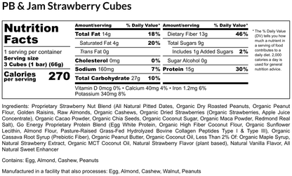 PB & Jam Strawberry E3 Energy Cubes | High-Fiber, All-Natural Protein Bars (12 bars)