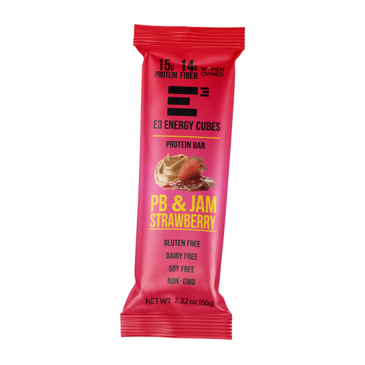 PB & Jam Strawberry E3 Energy Cubes | High-Fiber, All-Natural Protein Bars (12 bars)