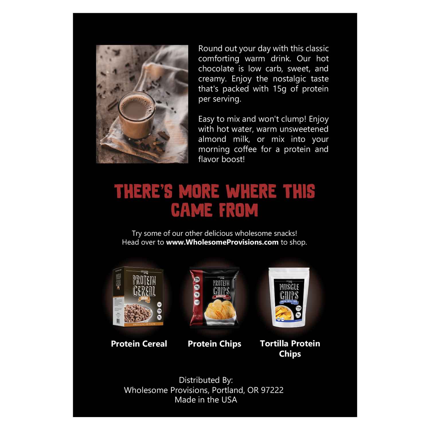 Protein Hot Chocolate - High Protein & Low in Carbs, Keto-Friendly - Wholesome Provisions - The Track and Field Store