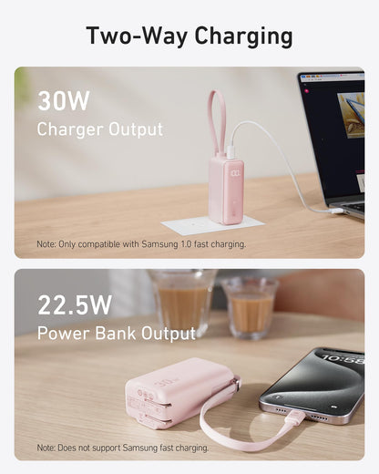 Anker Power Bank (30W, 5k,  Fusion, Built-In USB-C Cable) Anker