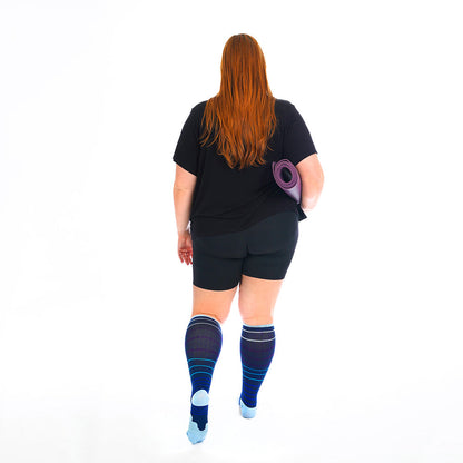 Marathon Wide-Calf, Navy Blue Lines - ProCompression - The Track and Field Store