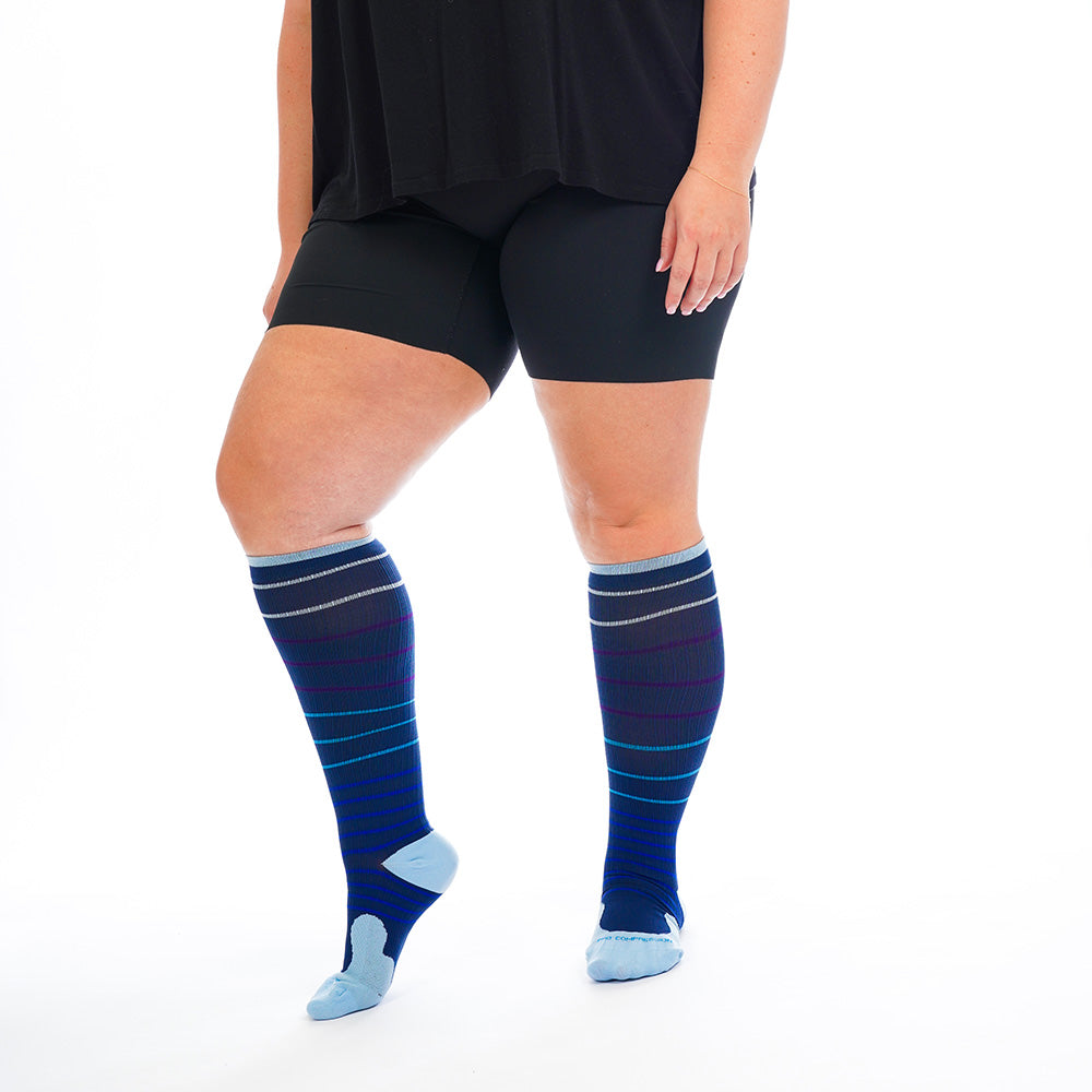 Marathon Wide-Calf, Navy Blue Lines - ProCompression - The Track and Field Store