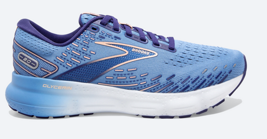 Women's Glycerin GTS 20 - Blissful Blue, Peach, and White - BROOKS - The Track and Field Store