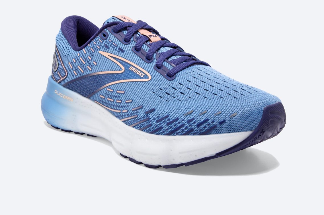 Women's Glycerin GTS 20 - Blissful Blue, Peach, and White - BROOKS - The Track and Field Store