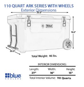 110 Quart Ark Series Roto-Molded Wheeled Cooler - Blue Coolers- Blue Coolers - The Track and Field Store