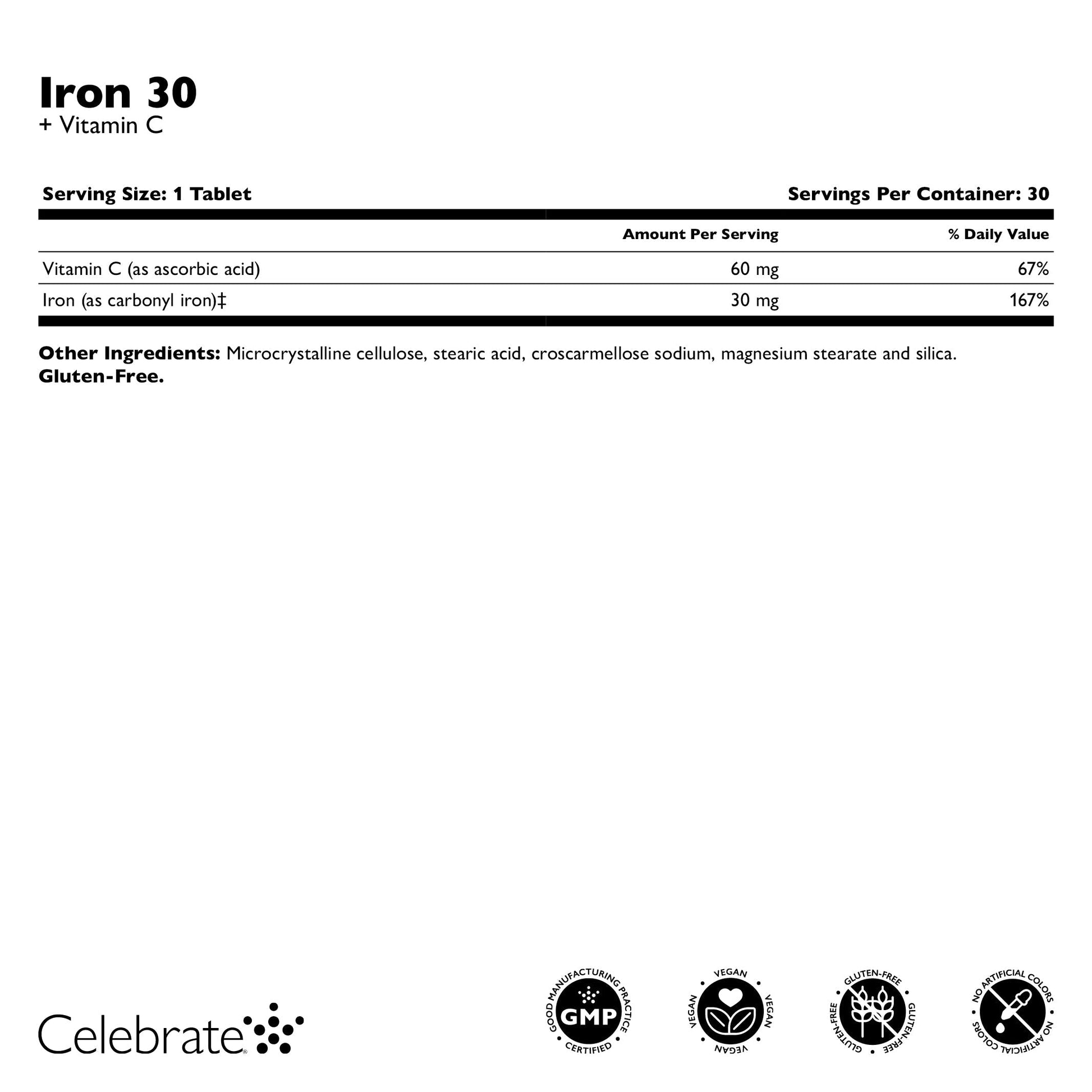 Iron 30 mg + Vitamin C Non-Chewable Tablet - Celebrate Vitamins Celebrate Vitamins