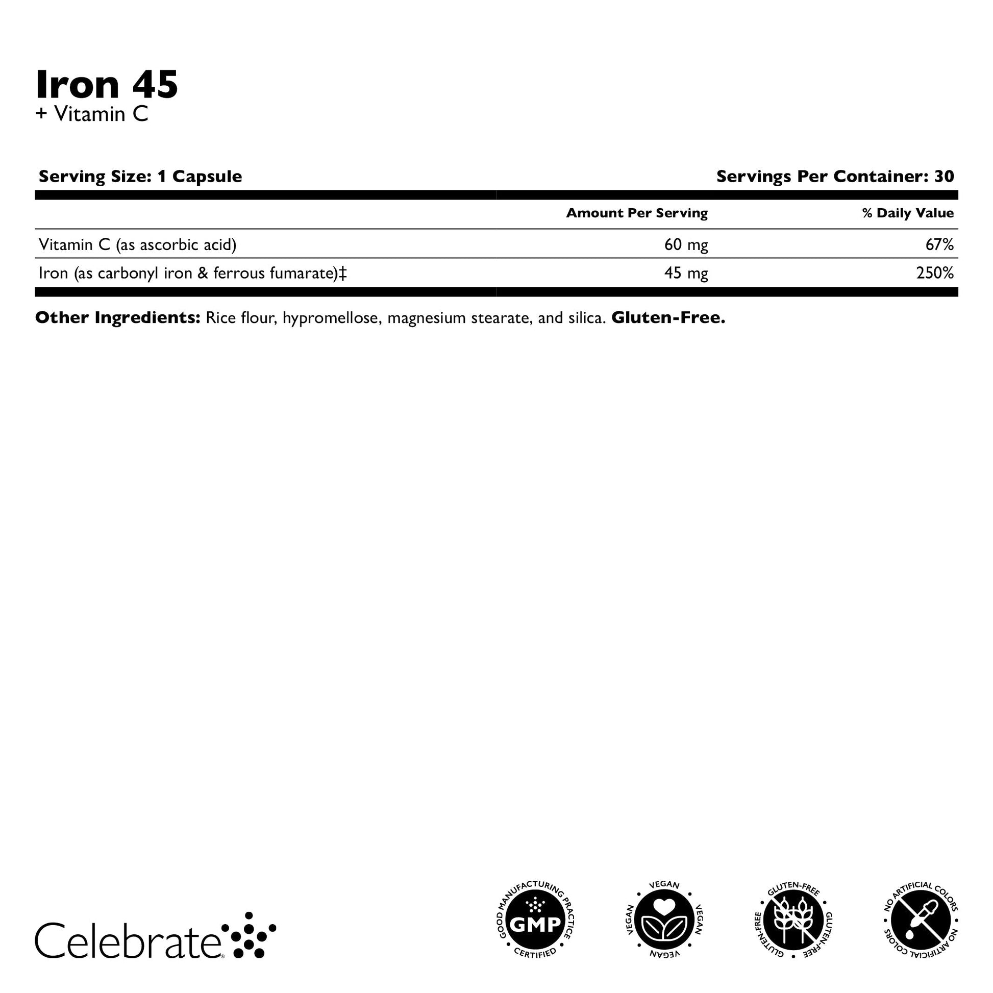Iron 45 mg + Vitamin C Capsules - Celebrate Vitamins Celebrate Vitamins