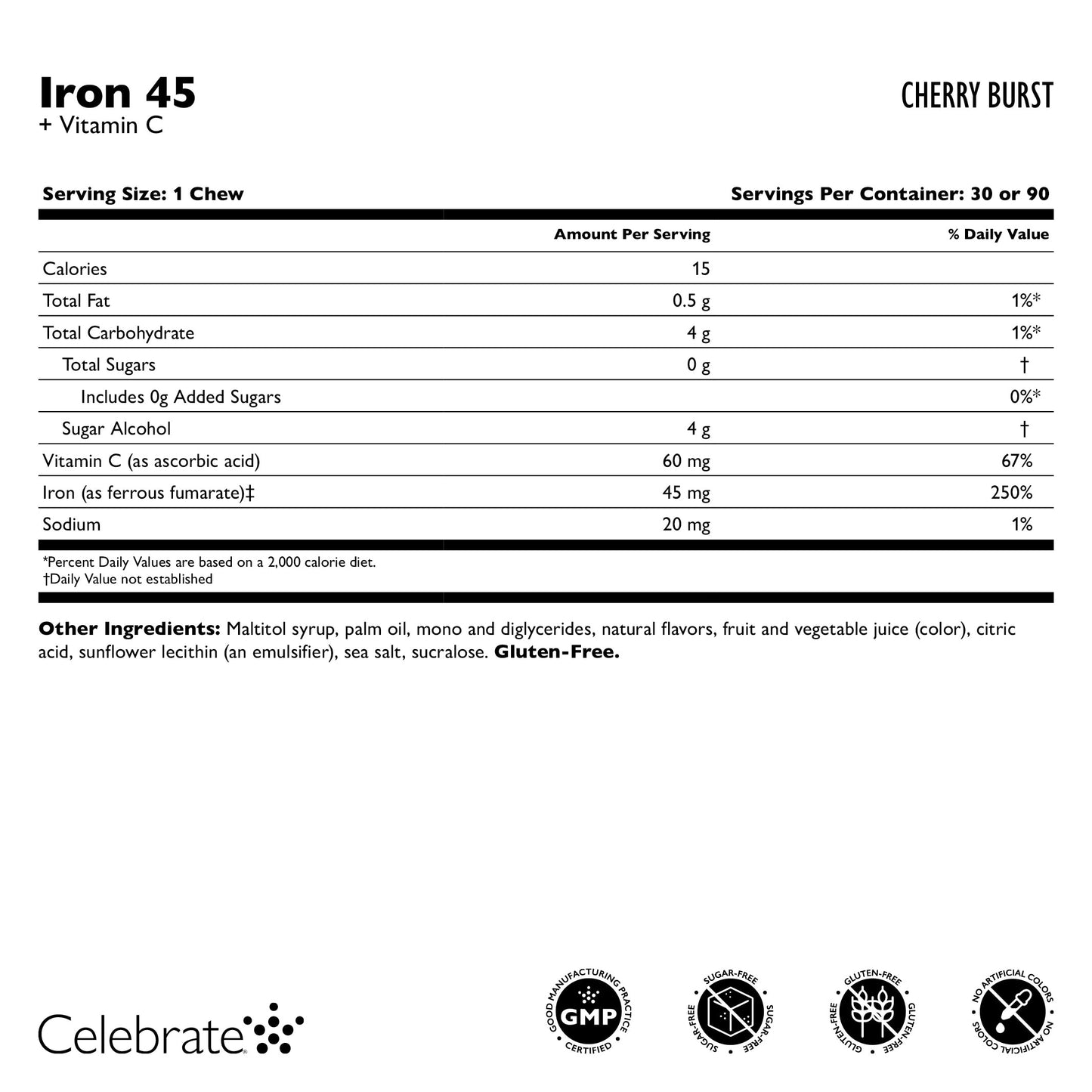 Iron 45 mg  + Vitamin C Soft Chews, Cherry Burst