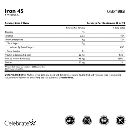 Iron 45 mg  + Vitamin C Soft Chews, Cherry Burst