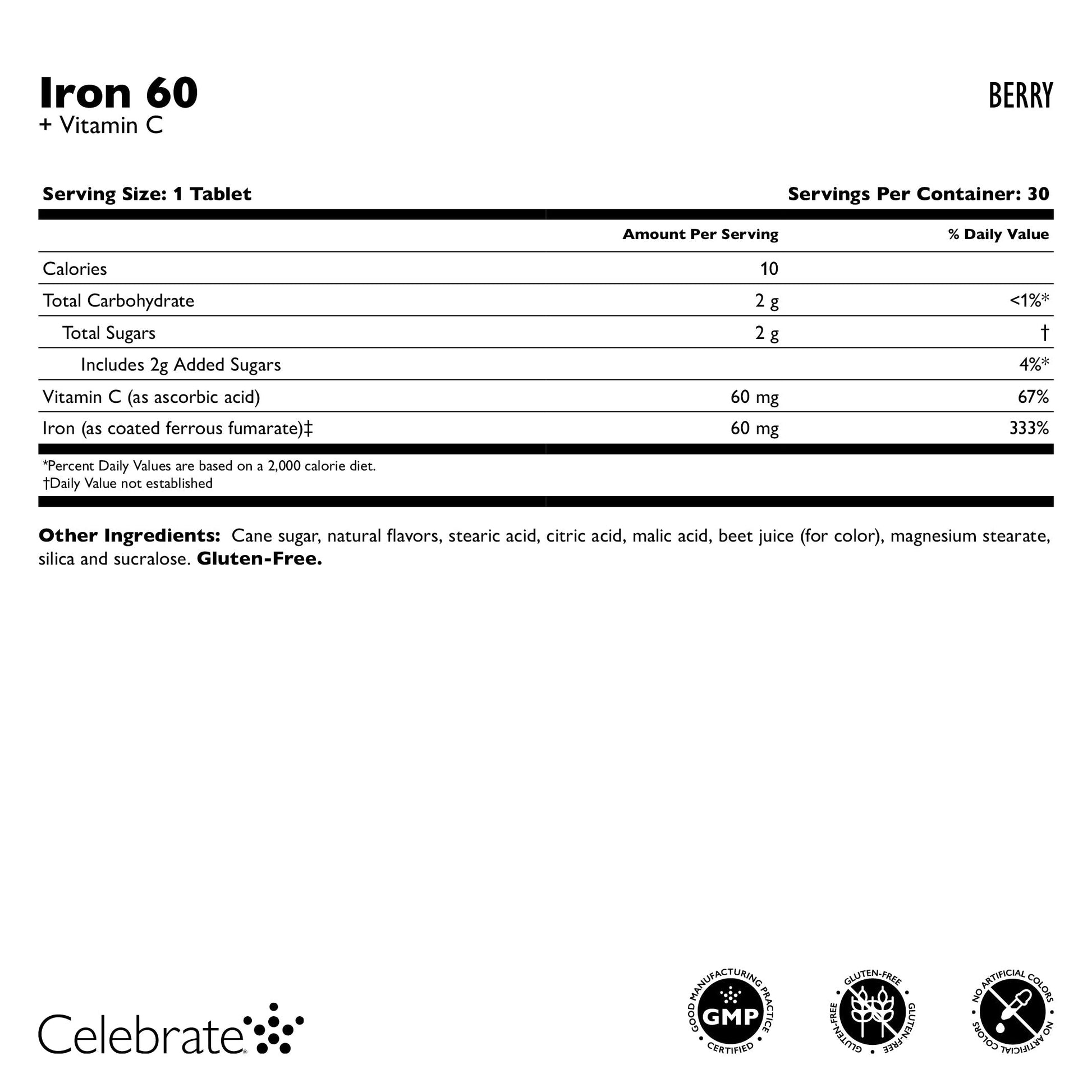 Iron 60 mg + Vitamin C Chewable Tablets, Berry - Celebrate Vitamins Celebrate Vitamins