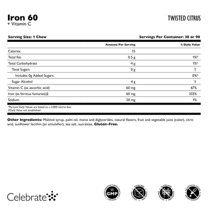 Iron 60 mg  + Vitamin C Soft Chews, Twisted Citrus