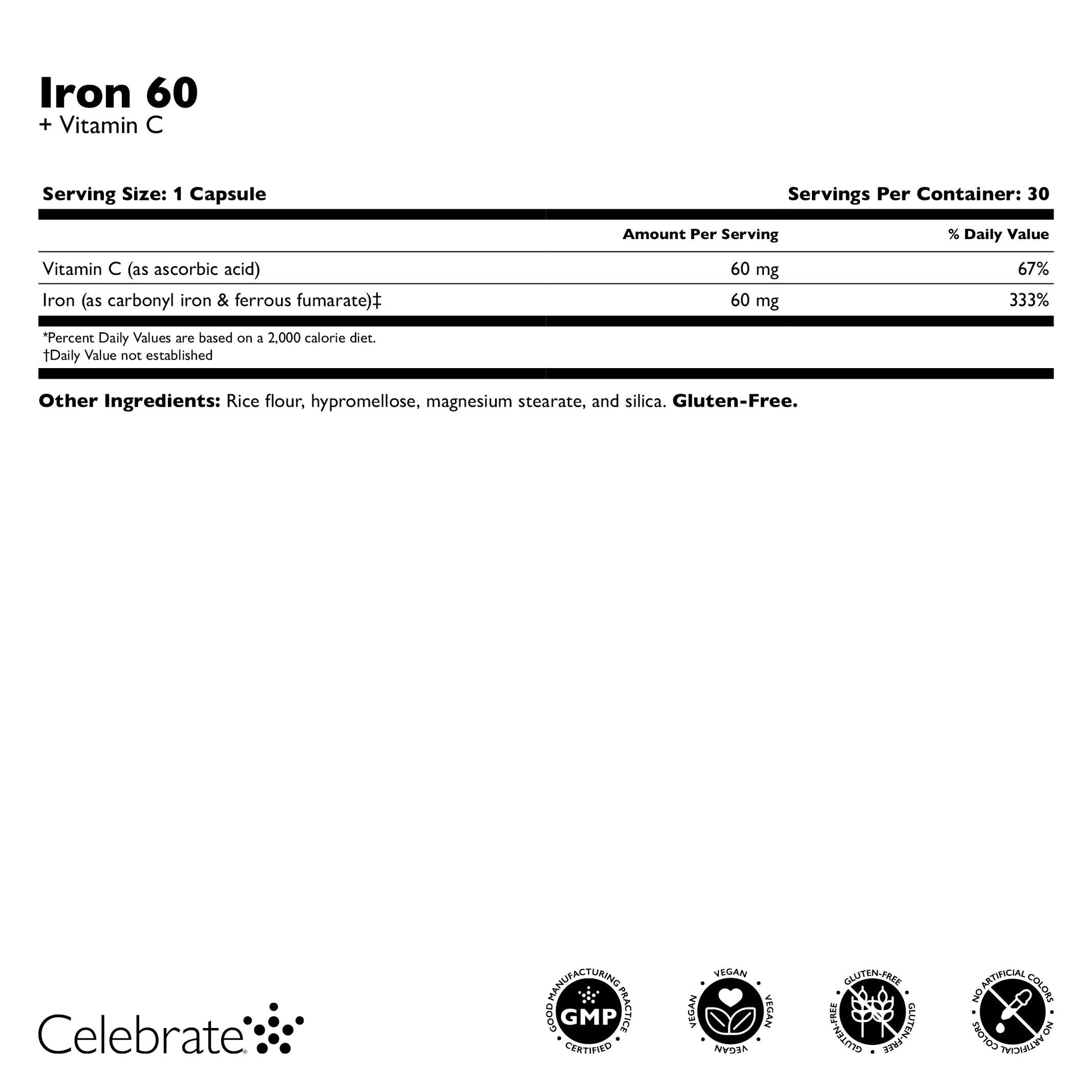 Iron 60 mg + Vitamin C Capsules - Celebrate Vitamins Celebrate Vitamins