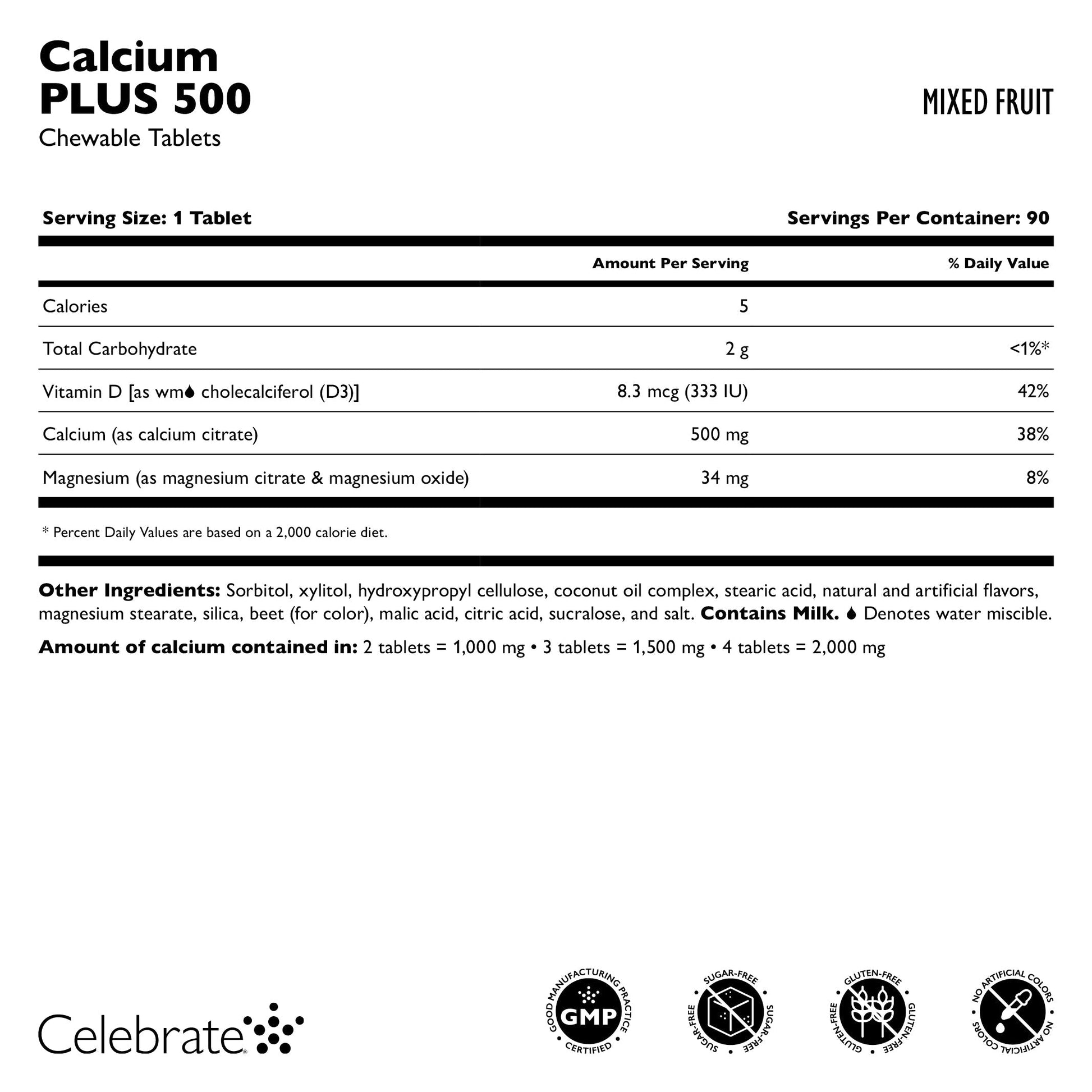 Calcium PLUS 500 Chewable - Celebrate Vitamins Celebrate Vitamins