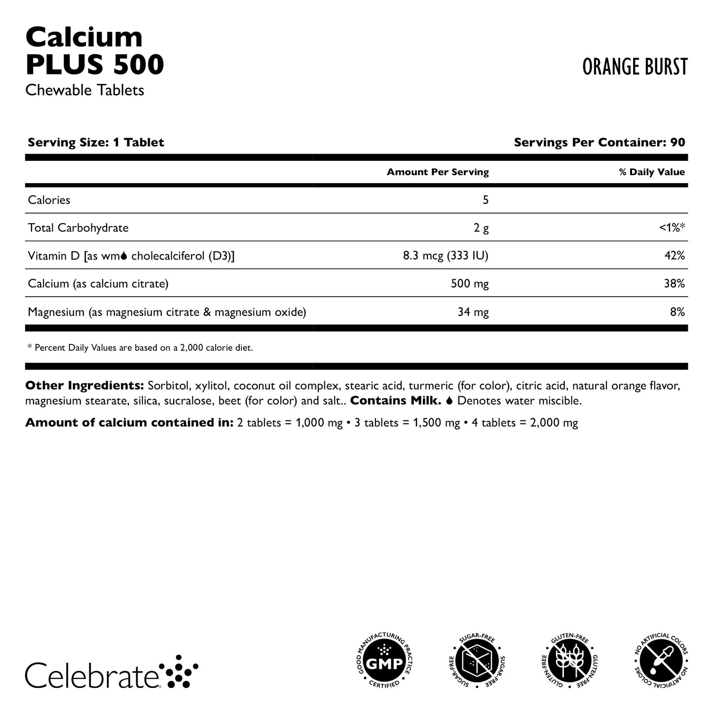 Calcium PLUS 500 Chewable - Celebrate Vitamins Celebrate Vitamins