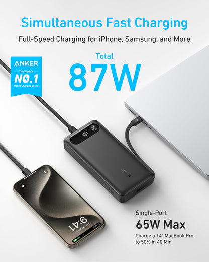 Anker Power Bank (20K, 87W, Built-In USB-C Cable) Anker