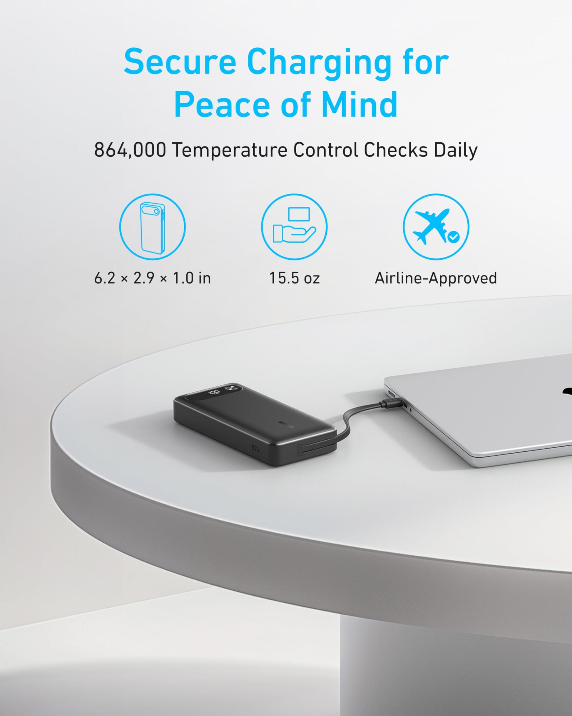 Anker Power Bank (20K, 87W, Built-In USB-C Cable) Anker