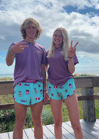 Women's PB&J 1.5" Split Shorts (Light Blue/Magenta) XXS, XS, S, M, L, XL - ChicknLegs Triathlete Store