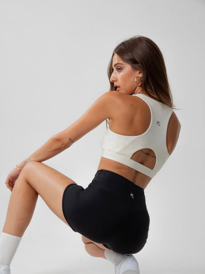 Women's Heart Neckline Sports Bra - Beige | LuxeForm Strong Support
