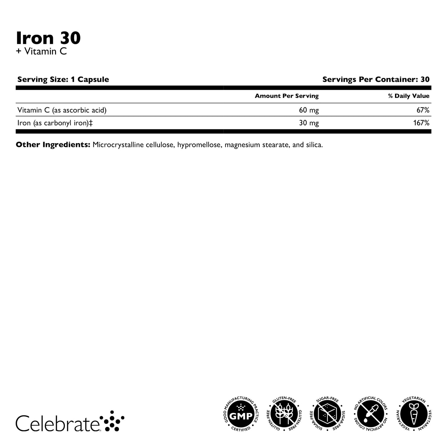 Iron 30mg + Vitamin C Supplement Capsules