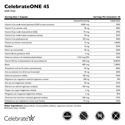 CelebrateONE 45 Once Daily Bariatric Multivitamin Capsule With Iron