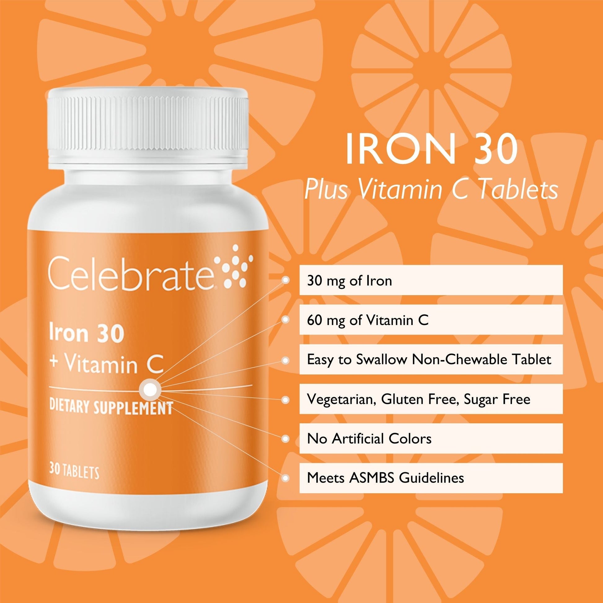 Iron 30 mg + Vitamin C Non-Chewable Tablet - Celebrate Vitamins Celebrate Vitamins