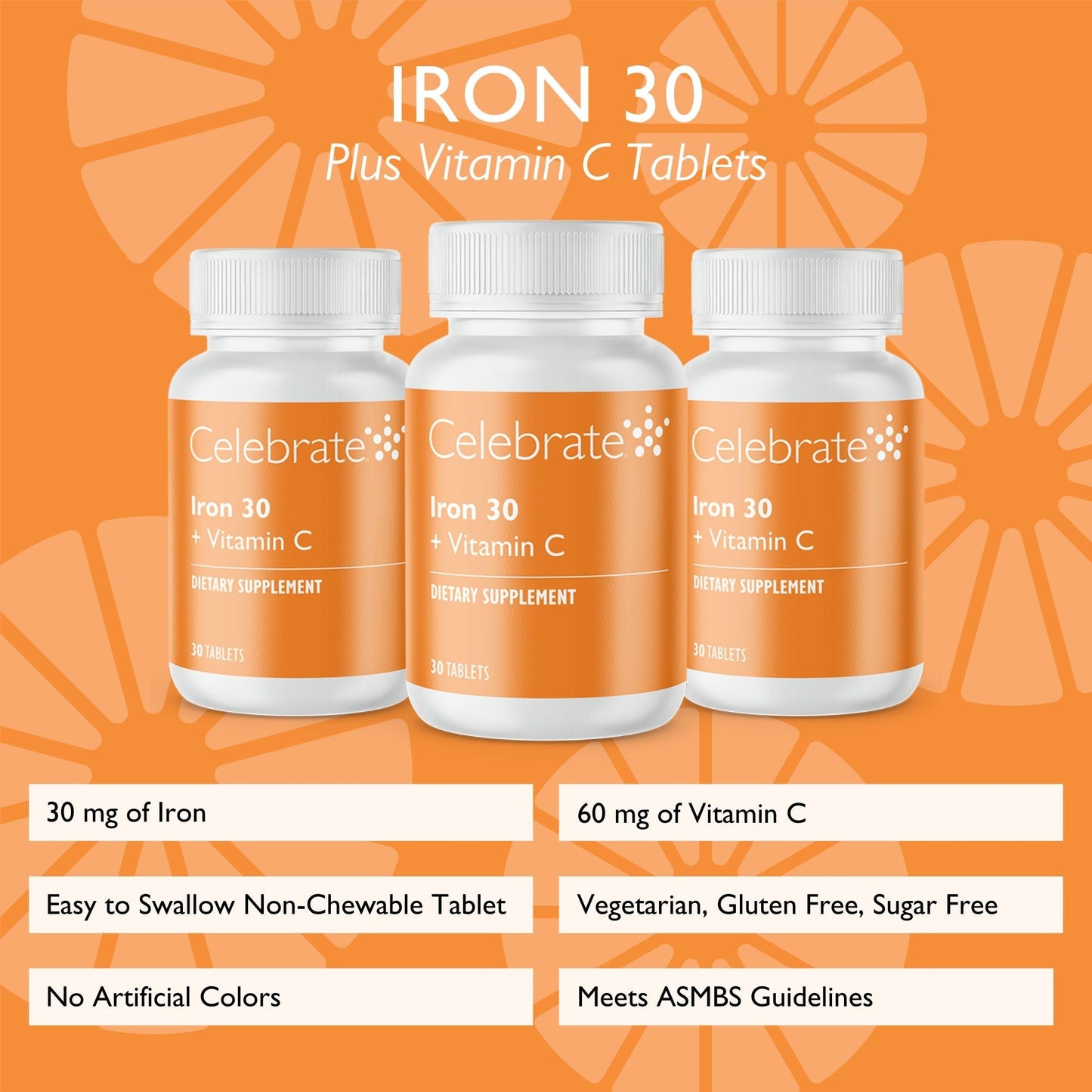 Iron 30 mg + Vitamin C Non-Chewable Tablet - Celebrate Vitamins Celebrate Vitamins