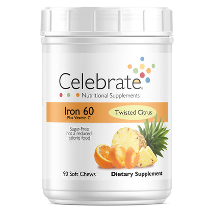 Iron 60 mg  + Vitamin C Soft Chews, Twisted Citrus - Celebrate Vitamins Celebrate Vitamins