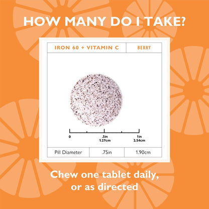 Iron 60 mg + Vitamin C Chewable Tablets, Berry - Celebrate Vitamins Celebrate Vitamins