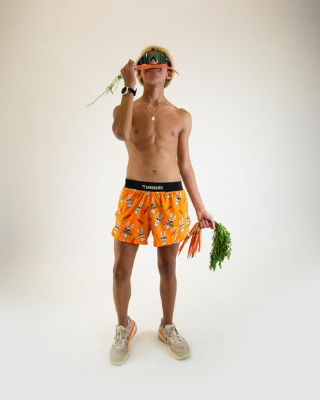 Men's Bad Bunny 4" Half Split Shorts (Orange) - ChicknLegs