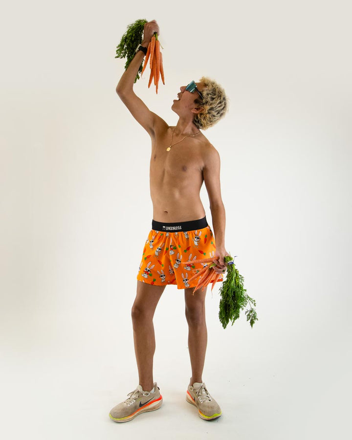 Men's Bad Bunny 4" Half Split Shorts (Orange) - ChicknLegs