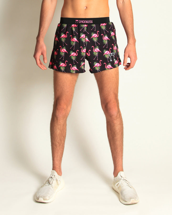 Men's Flamingos 4" Half Split Shorts (Black) - ChicknLegs