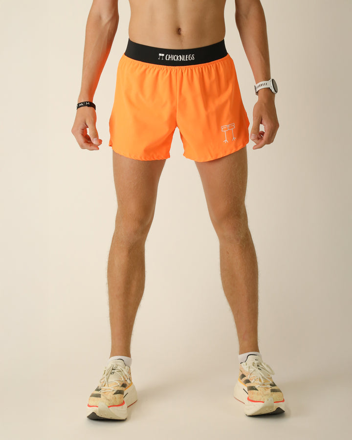 Men's Neon Orange 4" Half Split Shorts - ChicknLegs