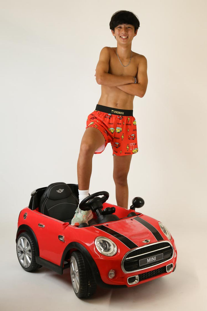 Men's Cars 4" Half Split Shorts (Red) - ChicknLegs