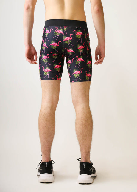 Men's Flamingos 8" Half Tights (Pink on Black) - ChicknLegs