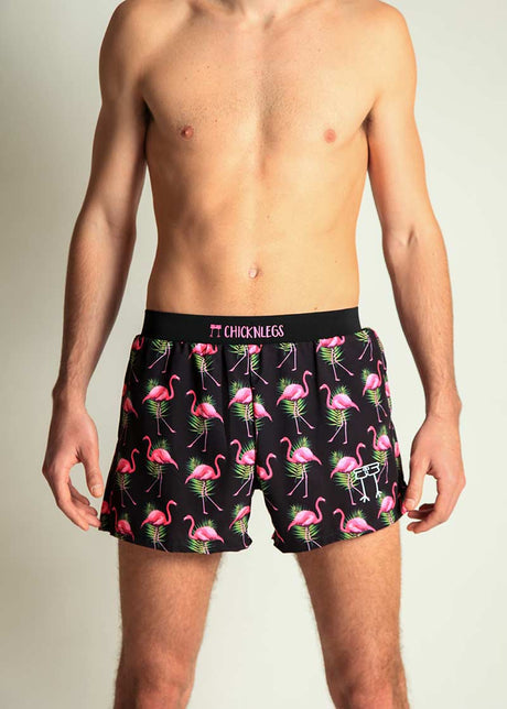 Men's Flamingos 4" Half Split Shorts (Black) - ChicknLegs