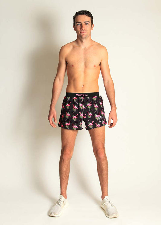Men's Flamingos 4" Half Split Shorts (Black) - ChicknLegs