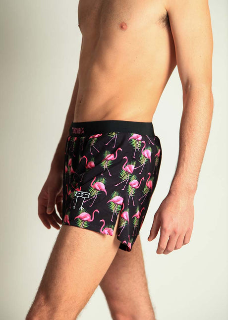Men's Flamingos 4" Half Split Shorts (Black) - ChicknLegs