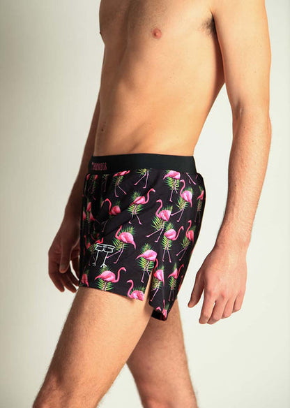 Men's Flamingos 4" Half Split Shorts (Black) - ChicknLegs