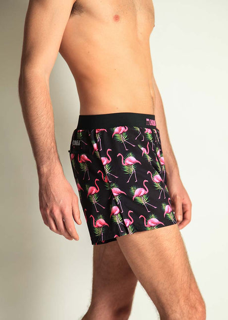 Men's Flamingos 4" Half Split Shorts (Black) - ChicknLegs