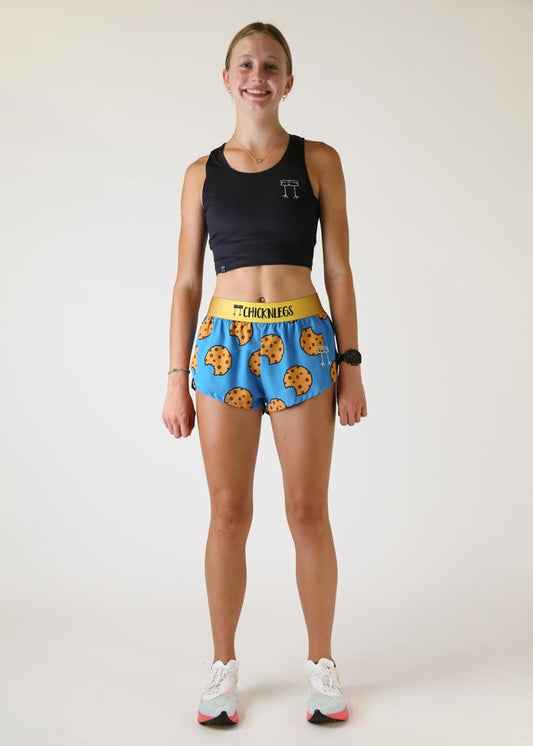 Women's Chocolate Chip Cookies 1.5" Split Shorts (Blue) XXS-XL - ChicknLegs