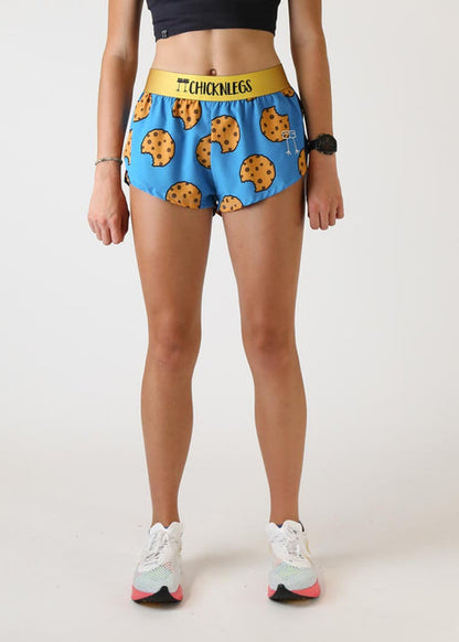 Women's Chocolate Chip Cookies 1.5" Split Shorts (Blue) XXS-XL - ChicknLegs