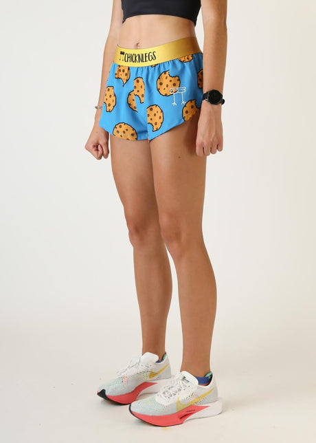 Women's Chocolate Chip Cookies 1.5" Split Shorts (Blue) XXS-XL - ChicknLegs