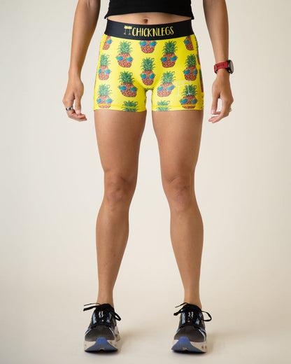 Women's Pineapple Express 3" 2-Pocket Compression Shorts (Yellow)  - ChicknLegs