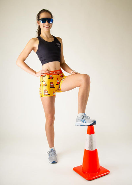 Women's Traffic Cones 3" 2-Pocket Compression Shorts (Orange)  - ChicknLegs