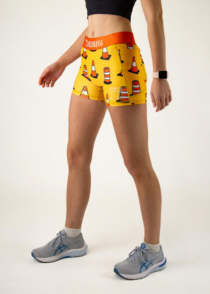 Women's Traffic Cones 3" 2-Pocket Compression Shorts (Orange)  - ChicknLegs