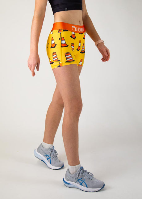 Women's Traffic Cones 3" 2-Pocket Compression Shorts (Orange)  - ChicknLegs